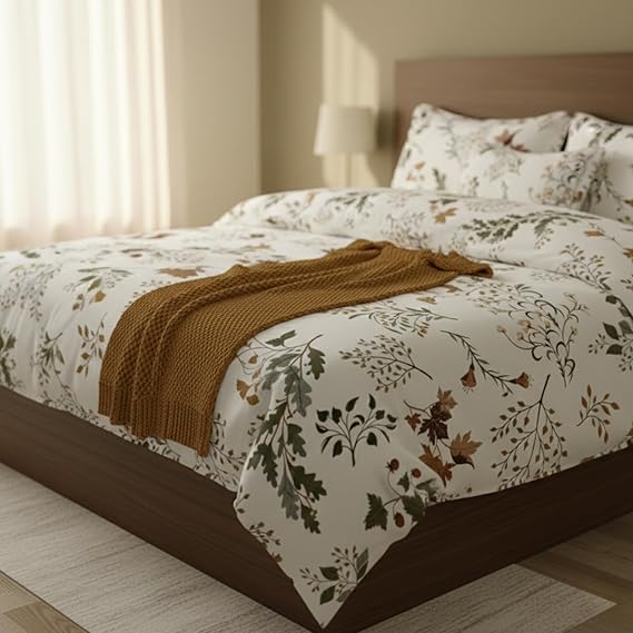 Cotton Feel Glace Cotton Elastic Fitted Printed King Size Double Bed Bedsheet with 2 Pillow Covers Fits Up to 10 inches Mattress