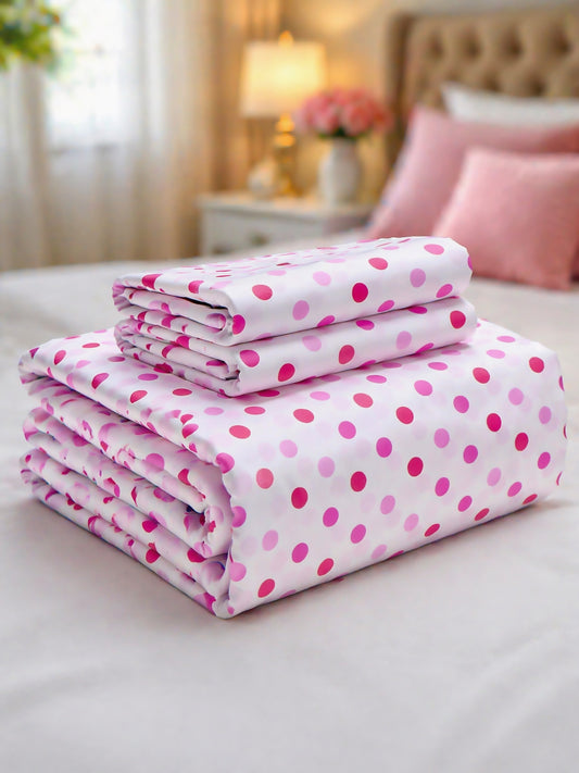 Luxury Pink Polka Dot Bedding Bundle – 100% Pure Cotton Percale Set