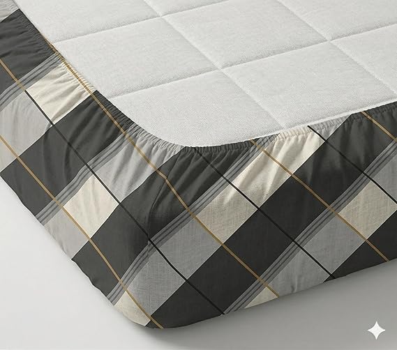 Cotton Feel Glace Cotton Elastic Fitted Printed King Size Double Bed Bedsheet with 2 Pillow Covers Fits Up to 10 inches Mattress