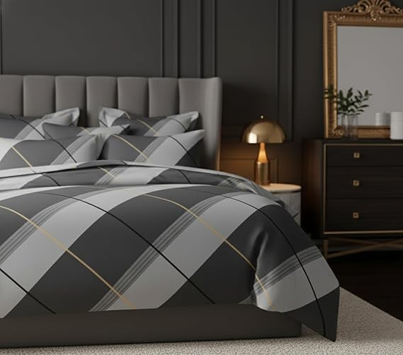 Cotton Feel Glace Cotton Elastic Fitted Printed King Size Double Bed Bedsheet with 2 Pillow Covers Fits Up to 10 inches Mattress