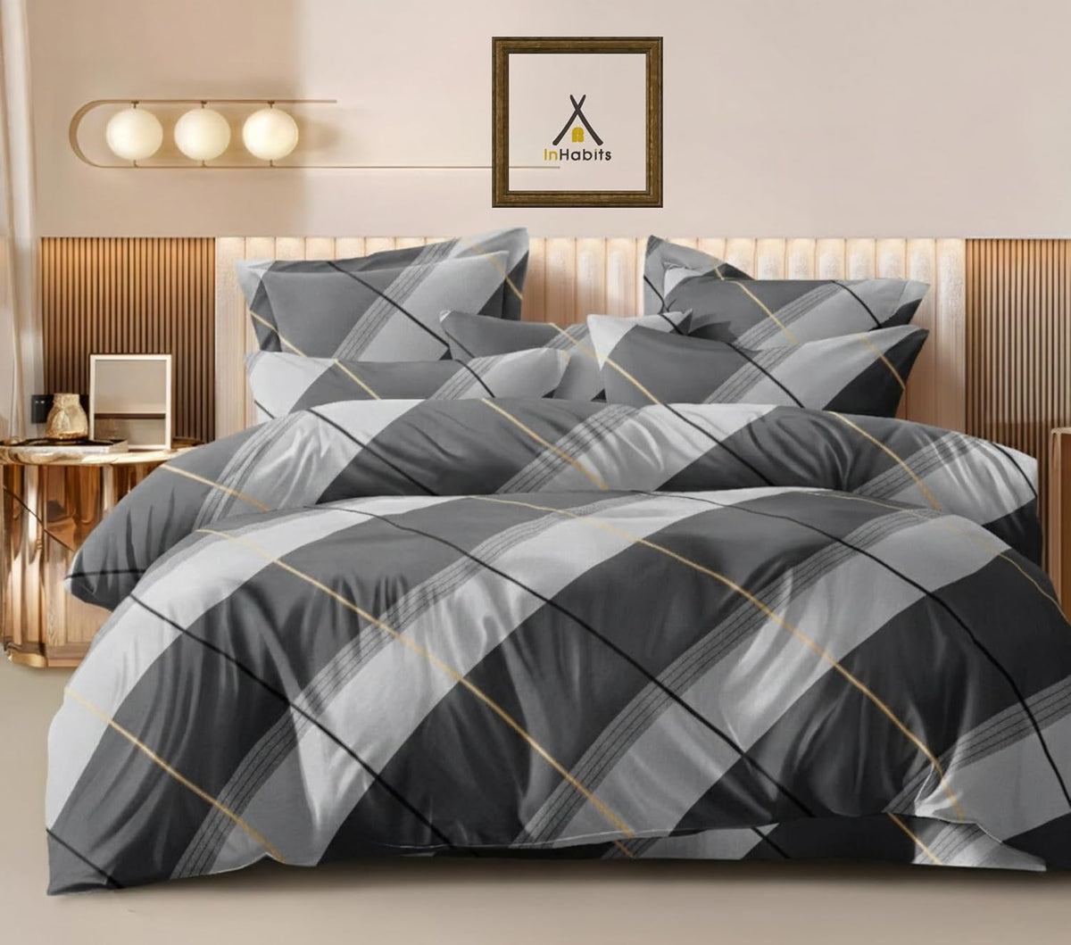 Cotton Feel Glace Cotton Elastic Fitted Printed King Size Double Bed Bedsheet with 2 Pillow Covers Fits Up to 10 inches Mattress