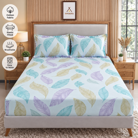 Glace Cotton Elastic Fitted Printed King Size Double Bed Bedsheet with 2 Pillow Covers Fits Up to 10 inches Mattress (Copy) (Copy) (Copy)