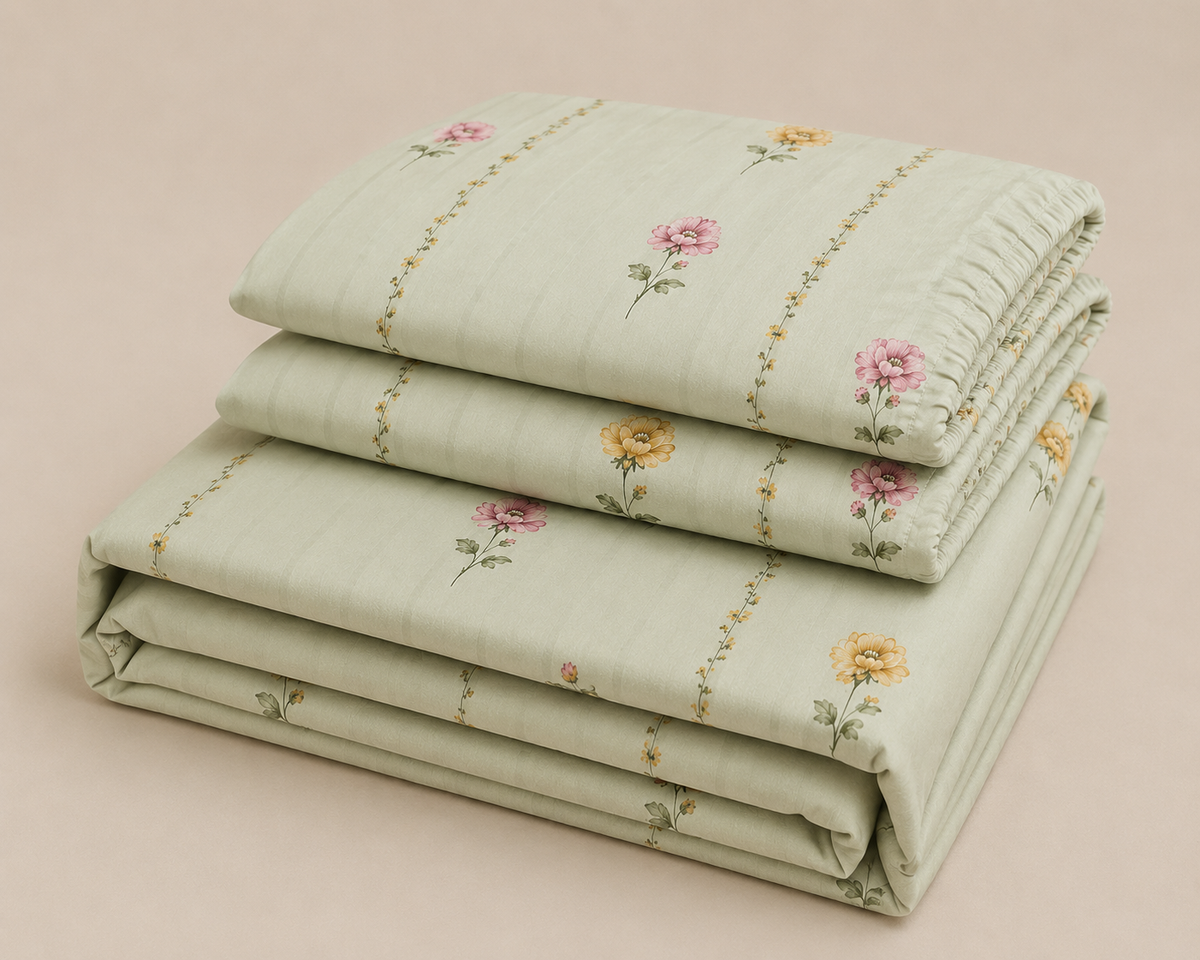 Cotton Elastic Fitted Printed Double Bed Bedsheet with 2 Pillow Covers
